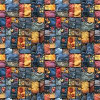 AI generated seamless textile background, colorful patchwork quilt made from pieces of fabric photo