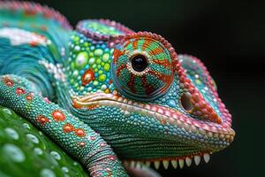 AI generated closeup portrait of colorful chameleon photo