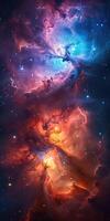 AI generated vertical abstract stellar background, space with stars and colored nebulae photo