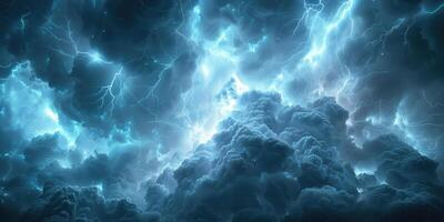 AI generated background with stormy clouds and thunder lightning photo
