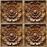 AI generated seamless background, floral pattern carved on a wooden surface photo