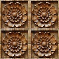 AI generated seamless background, floral pattern carved on a wooden surface photo