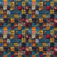 AI generated seamless textile background, colorful patchwork quilt made from pieces of fabric photo