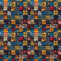 AI generated seamless textile background, colorful patchwork quilt made from pieces of fabric photo