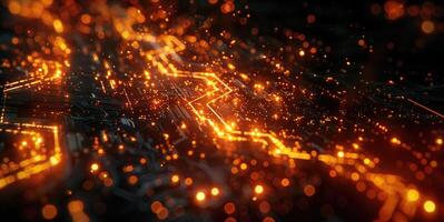 AI generated background of abstract technology concept with circuit board and glowing arrows photo