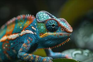 AI generated closeup portrait of colorful chameleon photo