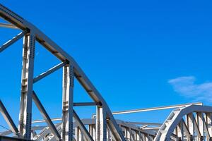 Arches of steel railway or railroad bridge photo