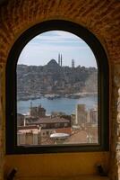 Suleymaniye Mosque and cityscape of Istanbul view from a window of Galata Tower photo