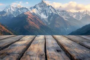 AI generated Empty wooden table on the natural background. For product display photo