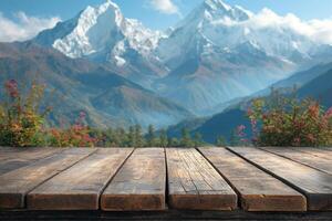 AI generated Empty wooden table on the natural background. For product display photo