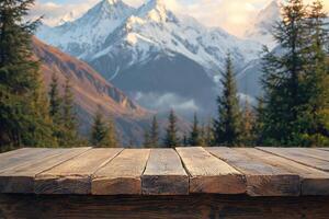 AI generated Empty wooden table on the natural background. For product display photo