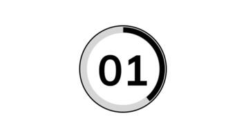 5 seconds countdown timer animation with simple flat modern black circle indicator animation on white background. Pro Video