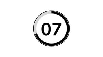 10 seconds countdown timer animation with simple flat modern black circle indicator animation on white background. Pro Video