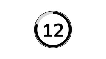 15 seconds countdown timer animation with simple flat modern black circle indicator animation on white background. Pro Video