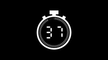 40 second countdown timer animation from 40 to 0 seconds. Modern white stopwatch countdown timer on black background. Pro Video