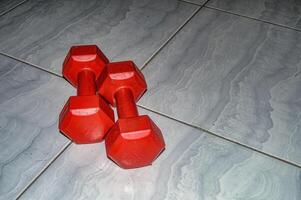 a pair of dumbbells weighing one kilogram on the floor photo