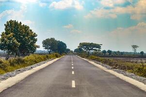 quiet asphalt highway with trees around photo