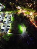 High Angle Night Footage of Illuminated Central Welwyn Garden City of England, United Kingdom, March 1st, 2024 photo