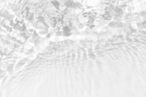 White water with ripples on the surface. Defocus blurred transparent white colored clear calm water surface texture with splashes and bubbles. Water waves with shining pattern texture background. photo