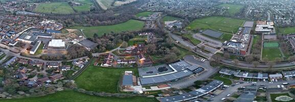 Aerial Ultra Wide View of Central Hatfield City of England, Great Britain During Sunset. March 9th, 2024 photo