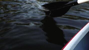 Close-up of a canoe paddle rowing in the water video