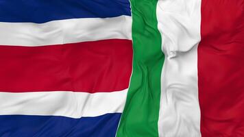 Italien und Costa Rica Flaggen zusammen nahtlos Schleifen Hintergrund, geloopt stoßen Textur Stoff winken schleppend Bewegung, 3d Rendern video