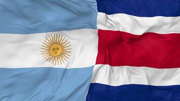 Argentina and Costa Rica Flags Together Seamless Looping Background, Looped Bump Texture Cloth Waving Slow Motion, 3D Rendering video