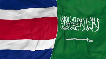 KSA, Kingdom of Saudi Arabia and Costa Rica Flags Together Seamless Looping Background, Looped Bump Texture Cloth Waving Slow Motion, 3D Rendering video