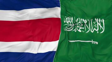 ksa, Royaume de saoudien Saoudite et costa rica drapeaux ensemble sans couture boucle arrière-plan, en boucle bosse texture tissu agitant lent mouvement, 3d le rendu video