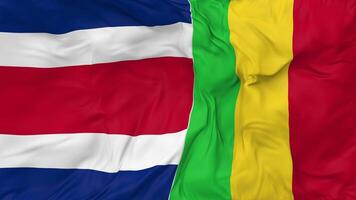 Mali and Costa Rica Flags Together Seamless Looping Background, Looped Bump Texture Cloth Waving Slow Motion, 3D Rendering video