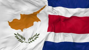 Zypern und Costa Rica Flaggen zusammen nahtlos Schleifen Hintergrund, geloopt stoßen Textur Stoff winken schleppend Bewegung, 3d Rendern video