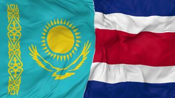 Kazakhstan and Costa Rica Flags Together Seamless Looping Background, Looped Bump Texture Cloth Waving Slow Motion, 3D Rendering video