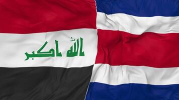 Iraq and Costa Rica Flags Together Seamless Looping Background, Looped Bump Texture Cloth Waving Slow Motion, 3D Rendering video