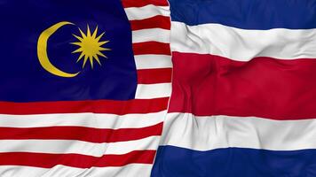 Malaysia and Costa Rica Flags Together Seamless Looping Background, Looped Bump Texture Cloth Waving Slow Motion, 3D Rendering video