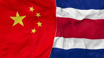 China and Costa Rica Flags Together Seamless Looping Background, Looped Bump Texture Cloth Waving Slow Motion, 3D Rendering video