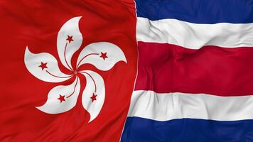 Hong Kong and Costa Rica Flags Together Seamless Looping Background, Looped Bump Texture Cloth Waving Slow Motion, 3D Rendering video
