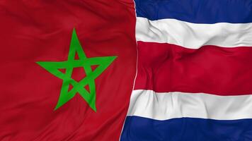 Marokko und Costa Rica Flaggen zusammen nahtlos Schleifen Hintergrund, geloopt stoßen Textur Stoff winken schleppend Bewegung, 3d Rendern video