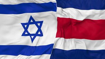 Israel and Costa Rica Flags Together Seamless Looping Background, Looped Bump Texture Cloth Waving Slow Motion, 3D Rendering video
