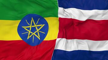 Ethiopie et costa rica drapeaux ensemble sans couture boucle arrière-plan, en boucle bosse texture tissu agitant lent mouvement, 3d le rendu video