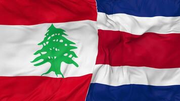 Líbano y costa rica banderas juntos sin costura bucle fondo, serpenteado bache textura paño ondulación lento movimiento, 3d representación video