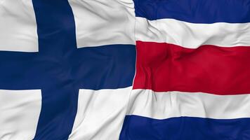 Finland and Costa Rica Flags Together Seamless Looping Background, Looped Bump Texture Cloth Waving Slow Motion, 3D Rendering video