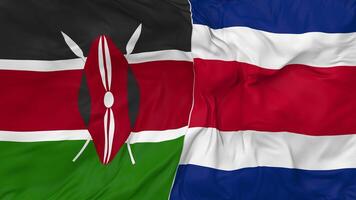 Kenya and Costa Rica Flags Together Seamless Looping Background, Looped Bump Texture Cloth Waving Slow Motion, 3D Rendering video