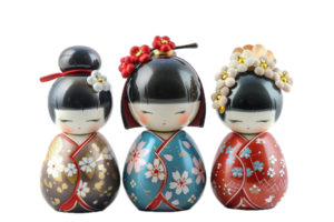 ai generado japonés kokeshi muñecas en tradicional kimono png