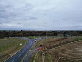 High Angle View of Arlesey Town of England UK. The Footage Was Captured During Cloudy and Rainy Day of Feb 28th, 2024 photo