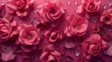 AI Generated A lush bouquet of roses with dew drops photo