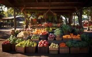 ai generado frutas y vegetales para rebaja a local mercado foto