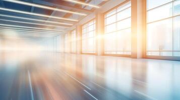 AI generated Abstract blurred interior of a modern office building with glass windows and reflections photo