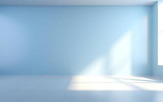 AI generated Empty room with blue wall and white floor. 3D Rendering photo