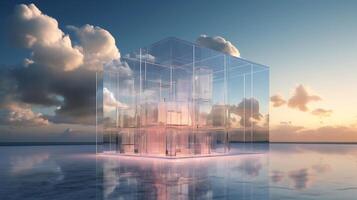 AI generated Clouds and sky reflected in the water. 3d illustration. photo