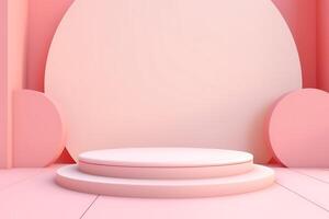 AI generated Abstract minimal scene with geometric forms. Pink podium for your design. 3d render photo